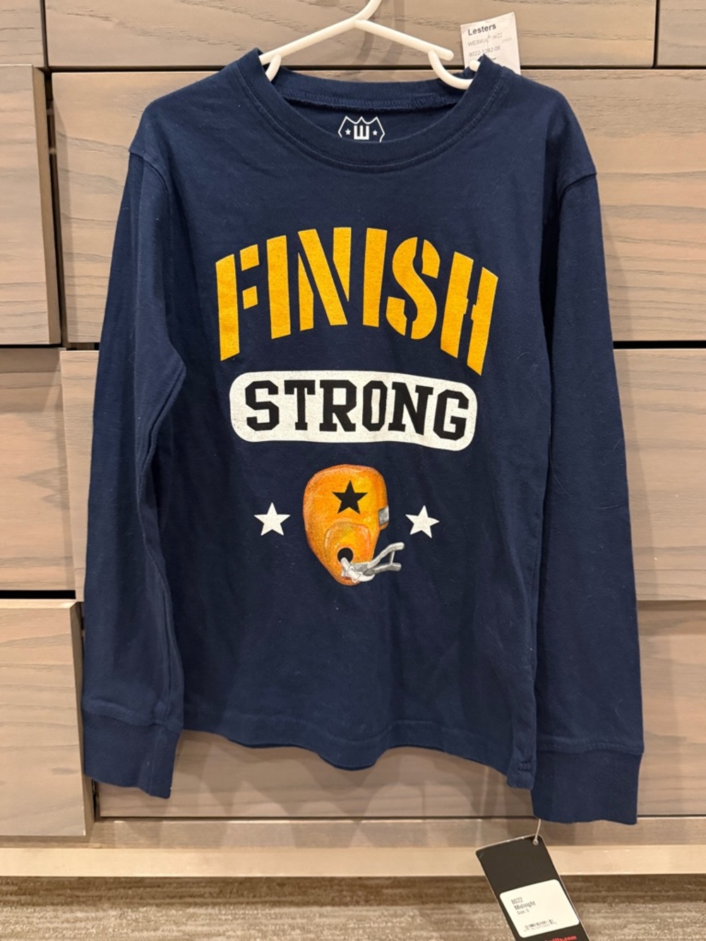 New w Tags Wes and Willy Navy Finish Strong Boys Long Sleeve T Shirt Sz 5